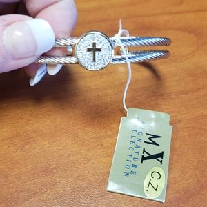 CZ and silver Cross Bangle Bracelet